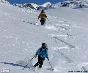 Skiers in virgin snow puzzle