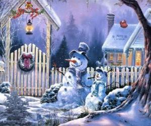 Snowmen with scarfs, hats puzzle