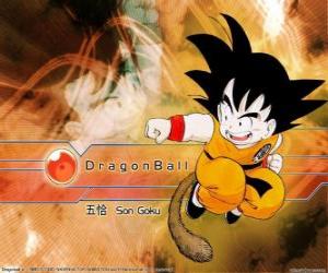 Son Goku is a Saiyan child that has grown in the mountains learning martial arts from his grandfather and has a twist: its tail. puzzle