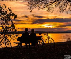 Sunset in couple puzzle