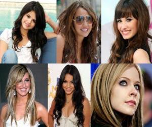 Superstar, Selena Gomez, Miley Cyrus, Demi Lovato, Ashley Tisdale, Vanessa Hudgens, Avril Lavigne puzzle