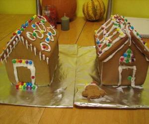 Sweet and beautiful Christmas ornament, two gingerbread houses puzzle