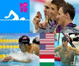 Swimming men's 200 metre individual medley, Michael Phelps, Ryan Lochte (United States) and László Cseh (Hungary) - London 2012 - puzzle