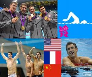 Swimming men's 4 × 200 metre freestyle relay podium, United States, France and China - London 2012- puzzle