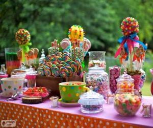 Table full of goodies to celebrate a birthday puzzle