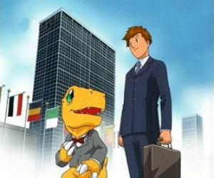 Tai and Agumon will work puzzle