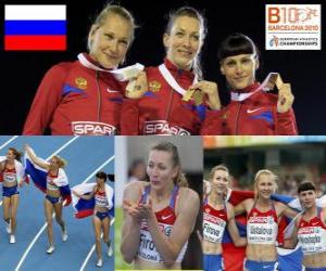 Tatiana Firova champion in 400 m, Xenia Krivoshapka Ustalova and Antonina (2nd and 3rd) in the European Athletics Championships Barcelona 2010 puzzle