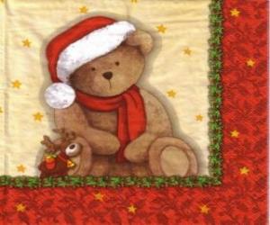 Teddy Bear with scarf and hat of Santa Claus puzzle
