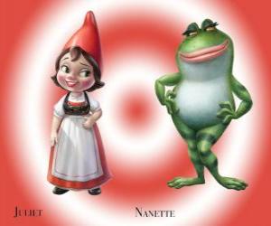 The beautiful Juliet the daughter of the leader of Red Garden gnomes, with his best friend Nanette frog garden puzzle