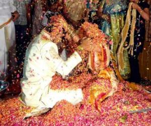 The bride and groom at the wedding or marriage following the Hindu tradition puzzle