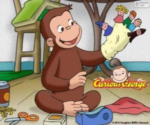 The curious monkey George makes puppets puzzle