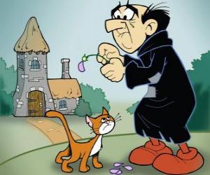 The evil warlock Gargamel and his cat Azrael, the enemies of the Smurfs puzzle