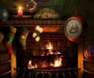 The fire lit on Christmas Eve with socks hanging puzzle