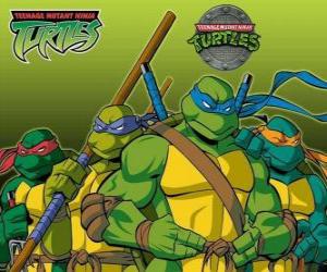 The four Ninja Turtles: Leonardo, Michelangelo, Donatello and Raphael. Teenage Mutant Ninja Turtles or TMNT puzzle