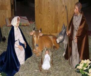The Holy Family - Joseph, Mary and infant Jesus in the manger with the ox and the mule puzzle