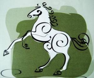 The horse, the sign of the Horse, Year of the Horse in Chinese astrology. The seventh animal of the Chinese Zodiac puzzle