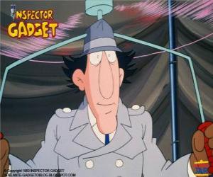 The Inspector Gadget using one of his gadgets, the helicopter from the hat puzzle