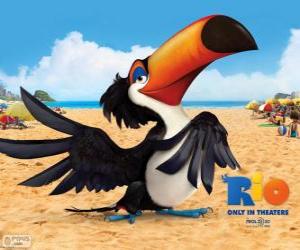 The peaceful and wise toucan Rafael, one of the protagonists of the film Rio puzzle