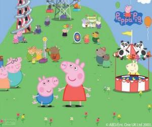The Peppa Pig family in the Park of attractions puzzle