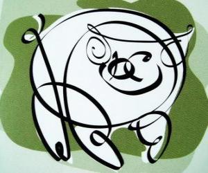 The pig, sign of the Pig, the year of the Pig in Chinese astrology. The last of the twelve animals in the Chinese zodiac puzzle