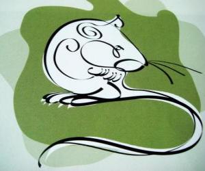 The rat, the sign of the Rat, the Year of the Rat. The first sign of the twelve animals of Chinese Zodiac puzzle