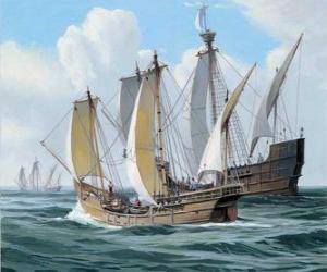 The ships of Columbus's first voyage was the ship Santa Maria, and the caravels, the Pinta and the Nina puzzle