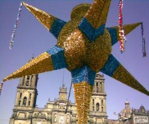 The traditional piñata in Mexico at Christmas, a nine-pointed star, the star of Bethlehem puzzle