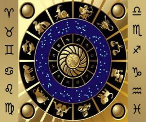 The twelve signs of the zodiac, the Zodiac Wheel or Circle of the Zodiac puzzle