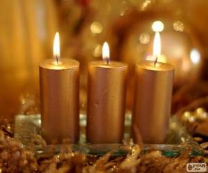 Three Golden Christmas candles puzzle