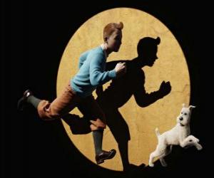 Tintin with his dog Snowy running puzzle