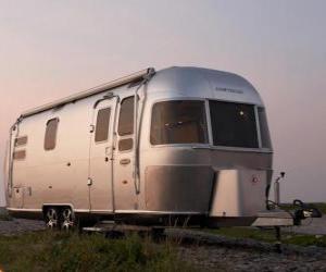 Travel trailer or caravan. Mobile home, closed trailer that is pulled down by another vehicle puzzle