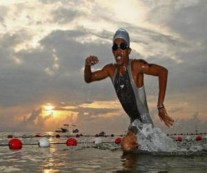 Triathlete at the swimming puzzle