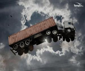 Truck flying through the air puzzle