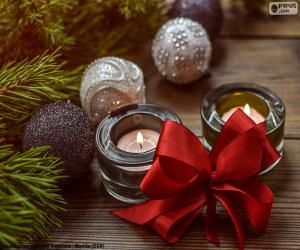 Two candles with a red ribbon puzzle