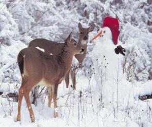 Two deer next to a snowman puzzle