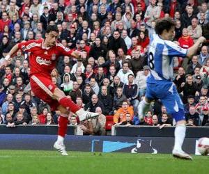 Two football or soccer players disputing the ball puzzle