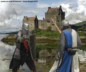 Two knights fighting in battle puzzle