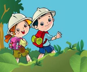 Two young explorers on an expedition puzzle