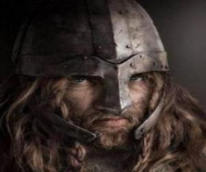 Viking face with mustache and beard and a helmet puzzle