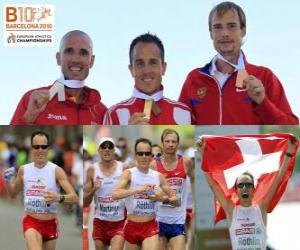 Viktor Röthlin Marathon champion Jose Manuel Martinez and Dmitri Safronov (2nd and 3rd) of the European Athletics Championships Barcelona 2010 puzzle