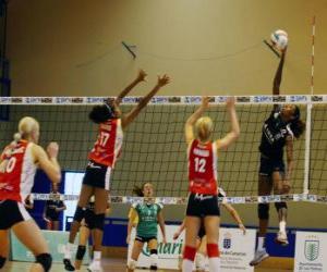 Volleyball - Player topped the ball trying to block the opposing team puzzle