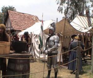 Warrior protected with armor and helmet and armed puzzle