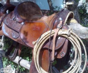 Western saddle with lasso puzzle