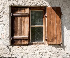 Window with shutters of wood puzzle