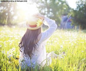 Woman in the field in spring puzzle