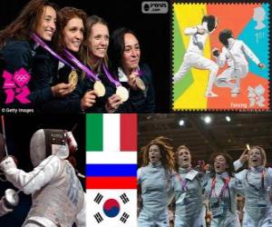 Women's foil team fencing podium, Italy, Russia and South and Korea - London 2012 - puzzle