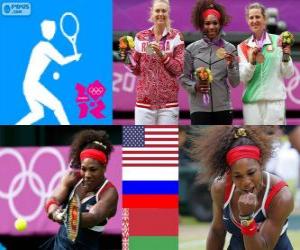 Women's singles tennis podium, Serena Williams (United States), Maria Sharapova (Russia) and Victoria Azarenka (Belarus) - London 2012 - puzzle