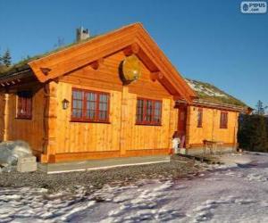 Wooden house or log cabin puzzle