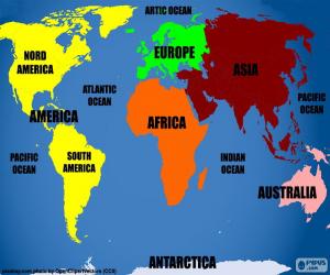 World Map with Continents and Oceans puzzle