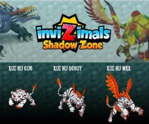 Xue Hu Cub, Xue Hu Scout, Xue Hu Max. Invizimals Shadow Zone. The white tiger of the sky is the fourth guard the tomb of the Dragon Emperor and the most powerful puzzle